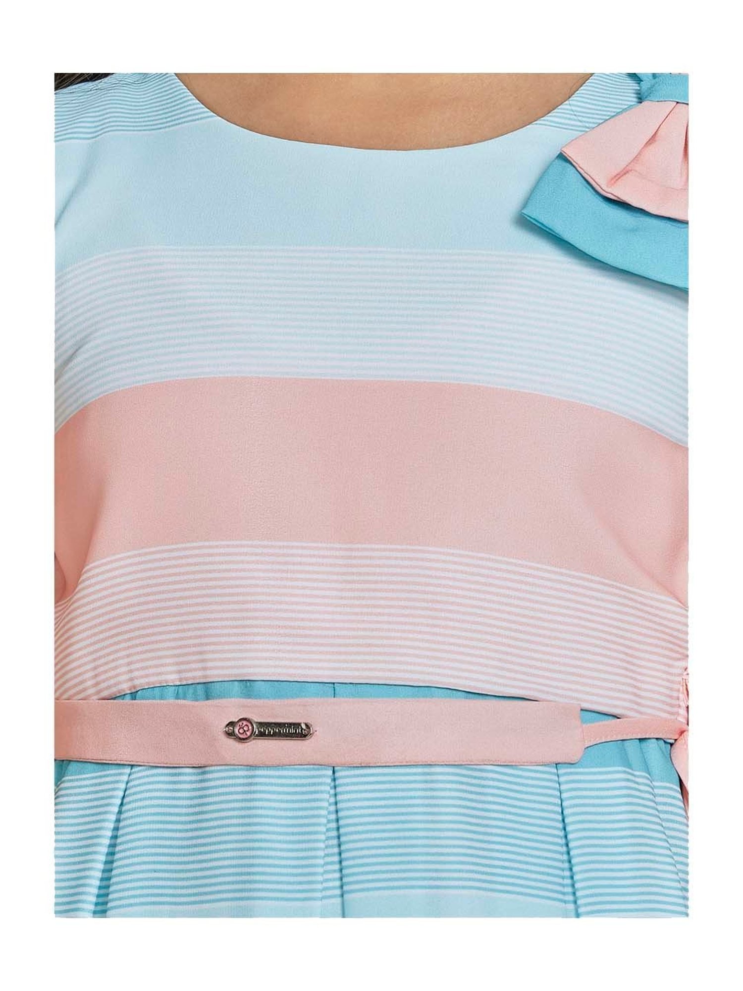 Peppermint Kids Peach & Blue Striped Dress