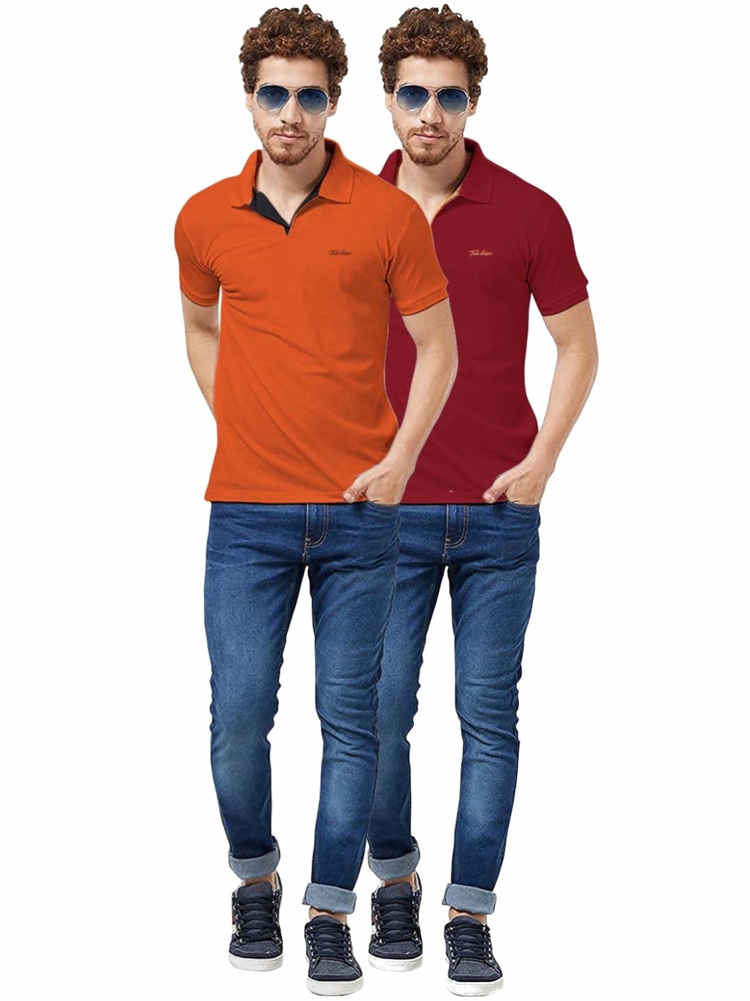 Tab91 Rust & Maroon Regular Fit Printed Polo T-Shirts