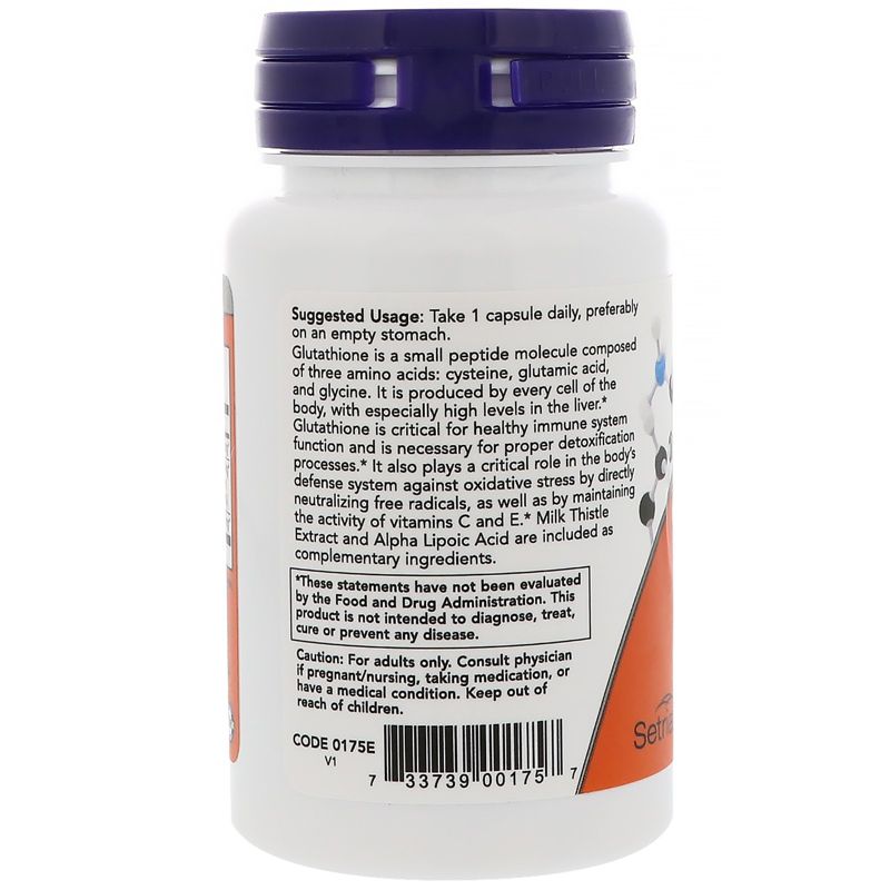 Now Foods Glutathione, 500 mg, 30 Veg Capsules, Dietary Supplements