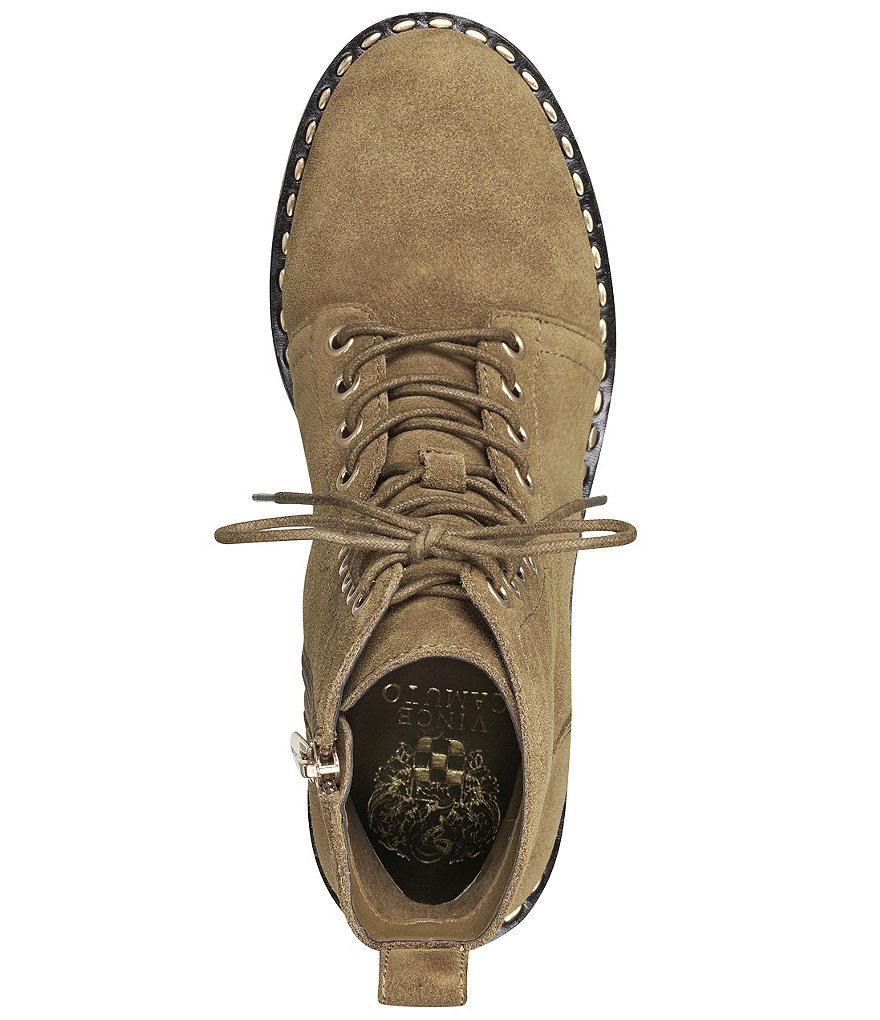 Vince Camuto Mecale Stud Trim Suede Block Heel Lug Sole Combat Booties