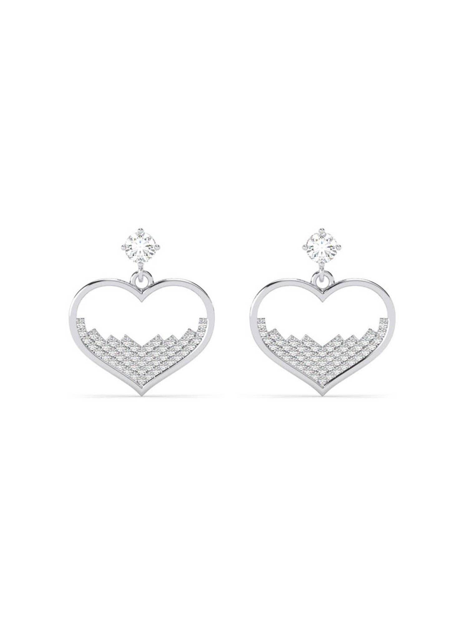 Clara 925 Silver Platinum Plated Swiss Zirconia Cuore Heart Earrings Valentine Gift for Women