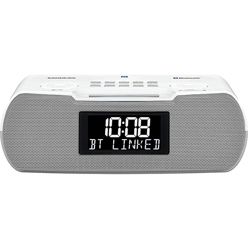 RCR20 FMRDS RBDS AMBluetoothAuxinUSB Phone Charging Digital Tuning Clock Radio with Battery Backup GrayWhite