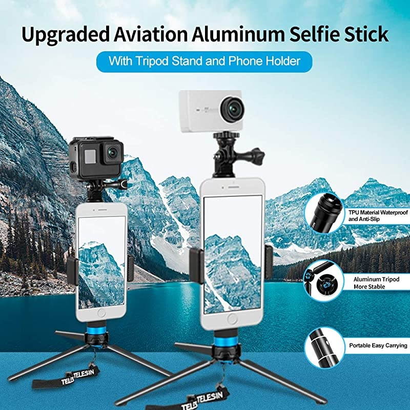 355 Selfie Stick Monopod Compatible with GoPro Selfie Pole with Strong Tripod Mount Adapter and Cellphone Digital Compacts for Hero 9 8 7 6 5 4 3+ Insta 360 One R DJI OSMO Action Camera