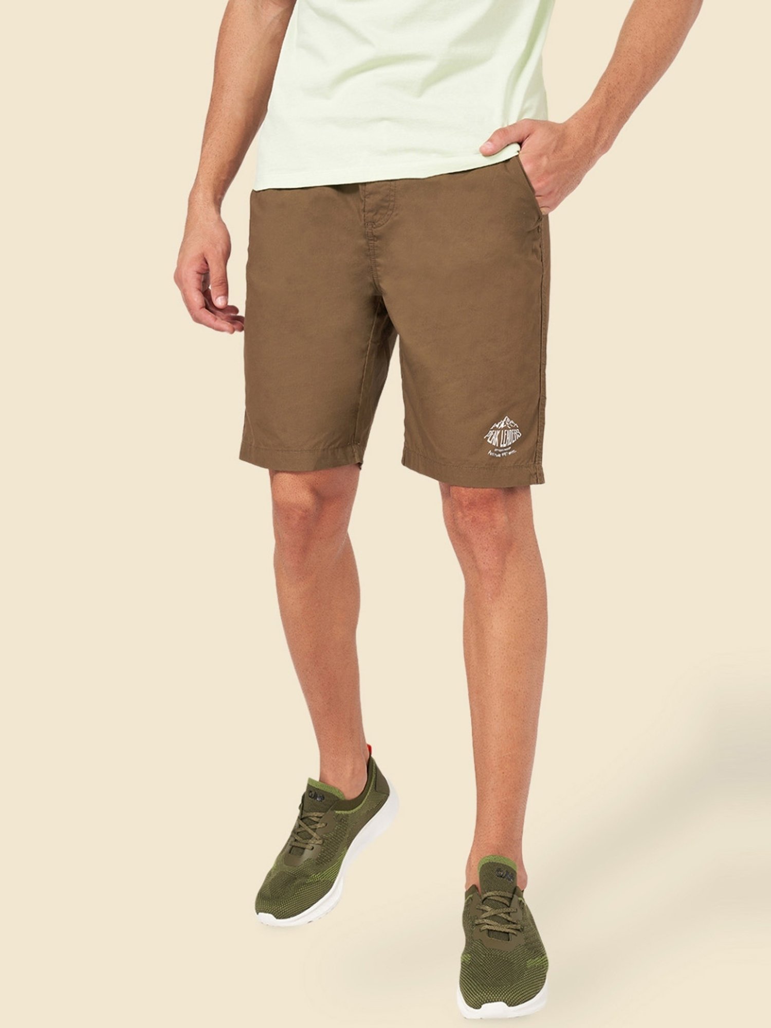 Urban Ranger by Pantaloons Olive Cotton Slim Fit Shorts