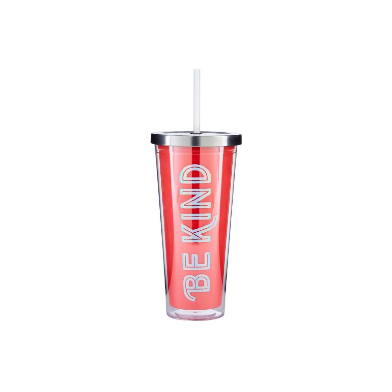 Parker Lane 22oz Double Wall Straw Tumbler "Be Kind" Coral