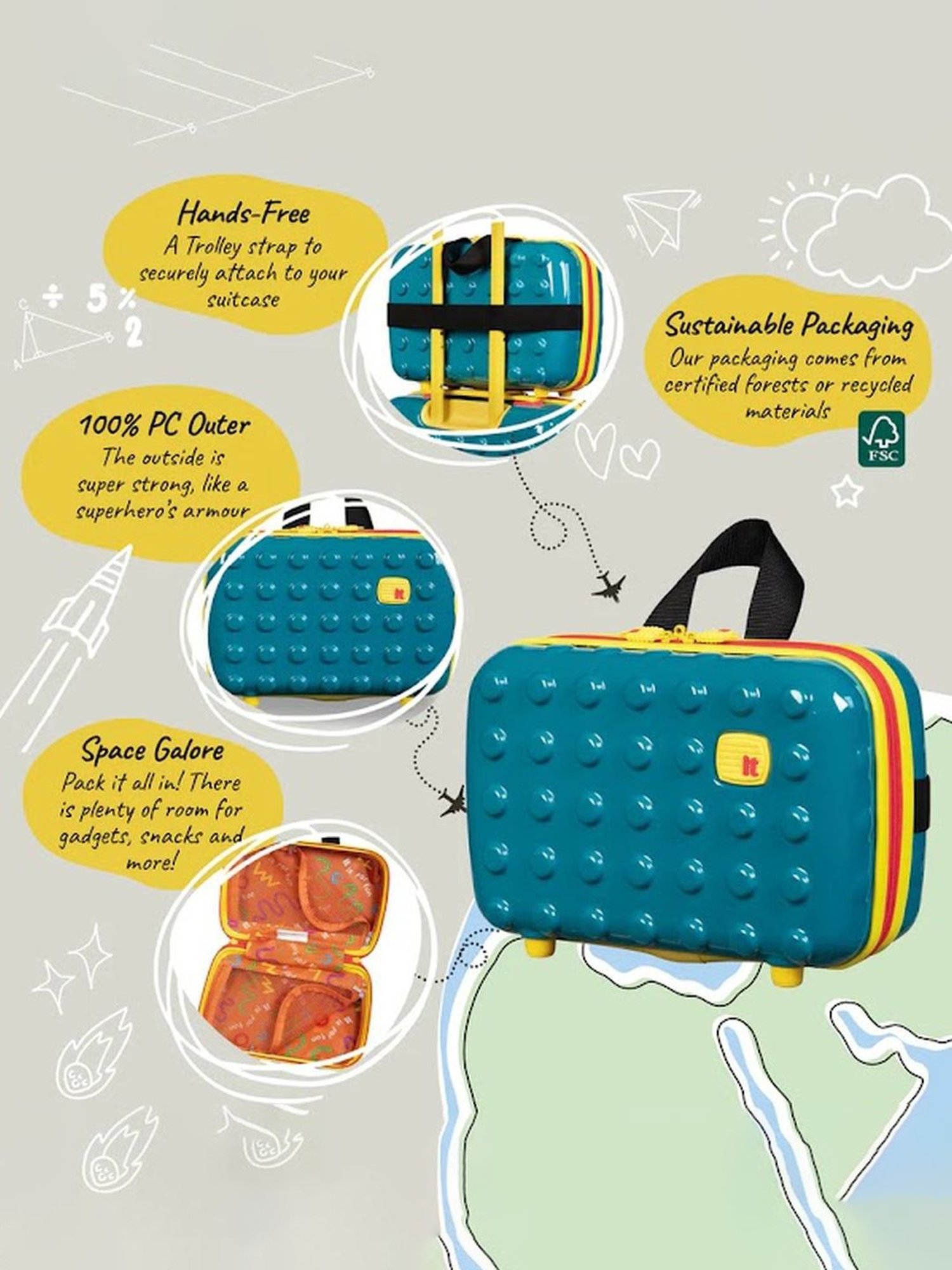 it luggage Bobble Bloc Blue Kids Handheld Travel Case 10 inches Hardsided Travel Acessories