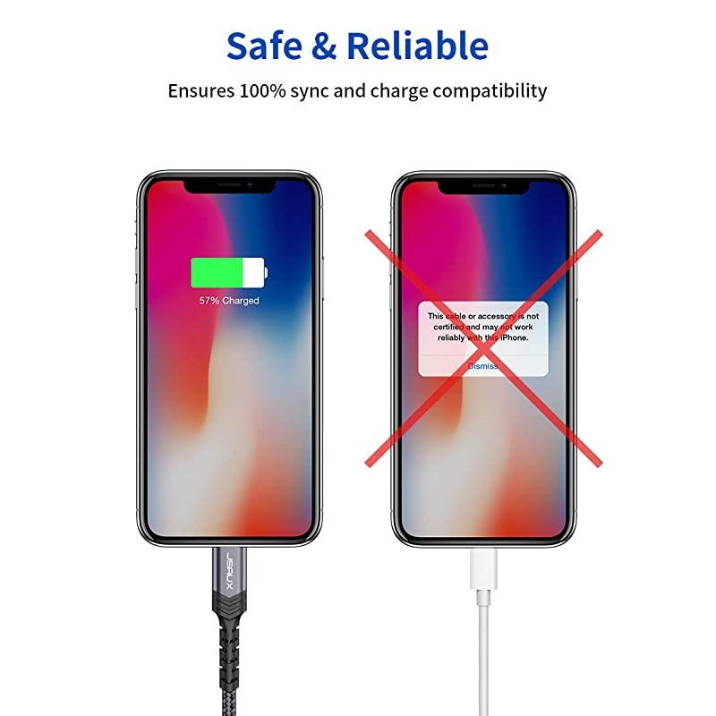 iPhone Charger Cable 6ft 18m  Apple MFi Certified Lightning Cable Nylon Braided USB Fast Charging Cord Compatible with iPhone 11 Xs Max X XR 8 7 6s 6 Plus SE 5 5s iPad iPod Gery