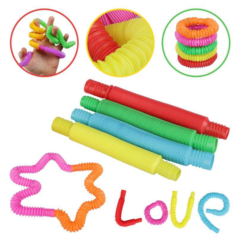 6 Pack Pull  Pop Tube Fidget Toy Sensory Tools Stress Relief Pipe for Kids Gift