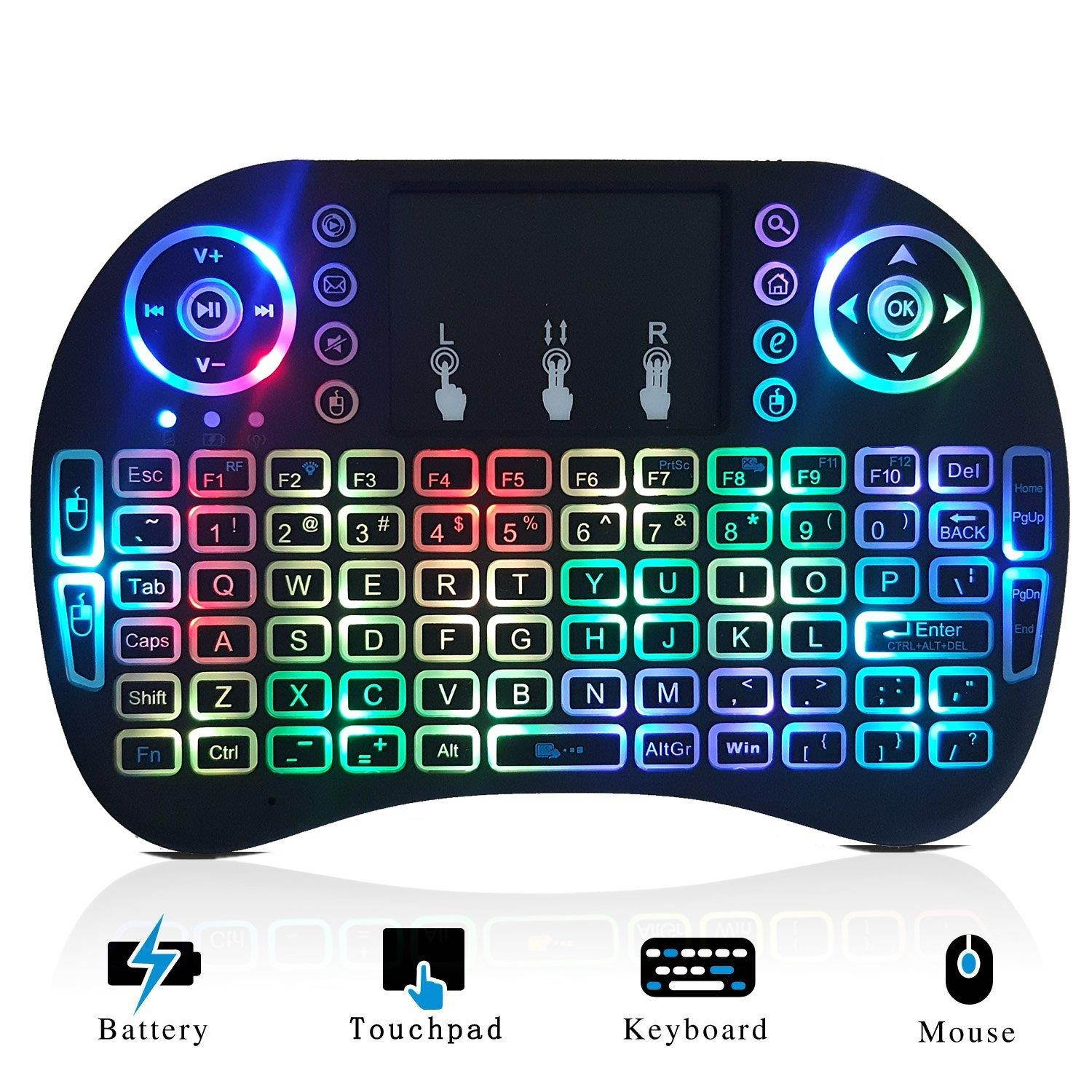 Mini Wireless Keyboard with Backlit - 2.4GHz QWERTY Keyboards & Touchpad Mouse Combo Handheld for Portable Multi-media KODI XBMC Android TV BOX PC PAD XBOX (With Backlit (Upgraded Version))