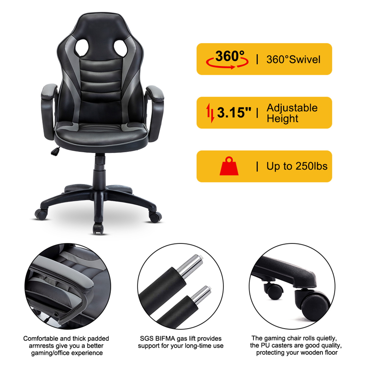 Gaming Chair Ergonomic Leather Recliner Racing Computer Chair High Back Adjustable Swivel Executive office Desk Chair E-Sport Video Game Chair with Lumbar Support