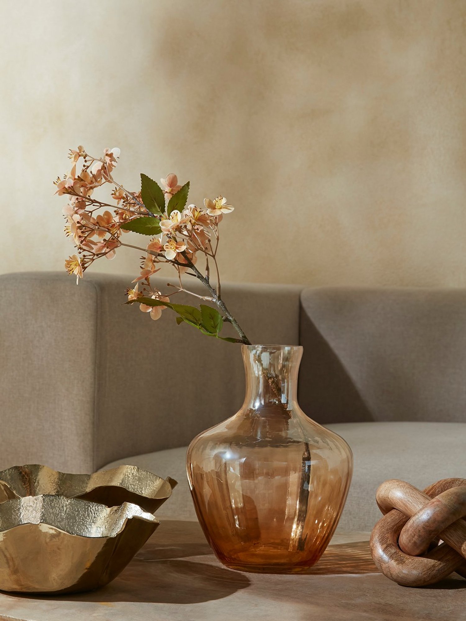 Westside Home Light Brown Glass Ribbed Vase