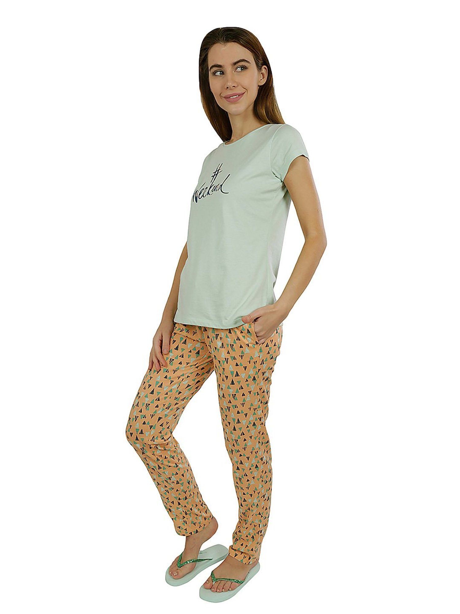 Sweet Dreams Pistachio & Yellow Graphic Print Top With Pyjamas