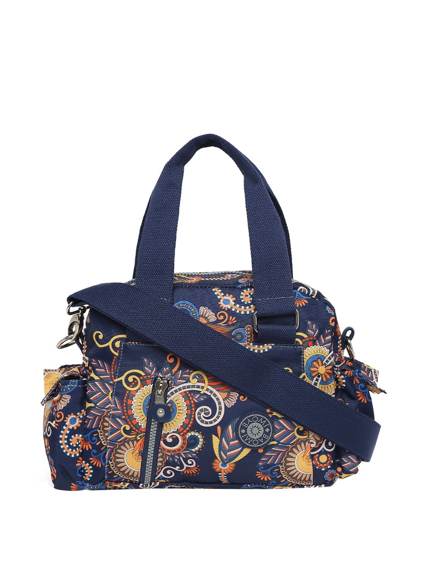 Baomi Blue & Yellow Printed Medium Handbag
