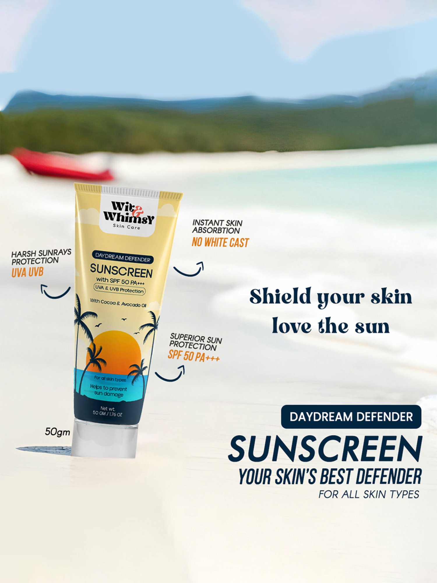 Wit & Whimsy Daydream Defender Suncreen with SPF 50 PA+++ - 50 gm