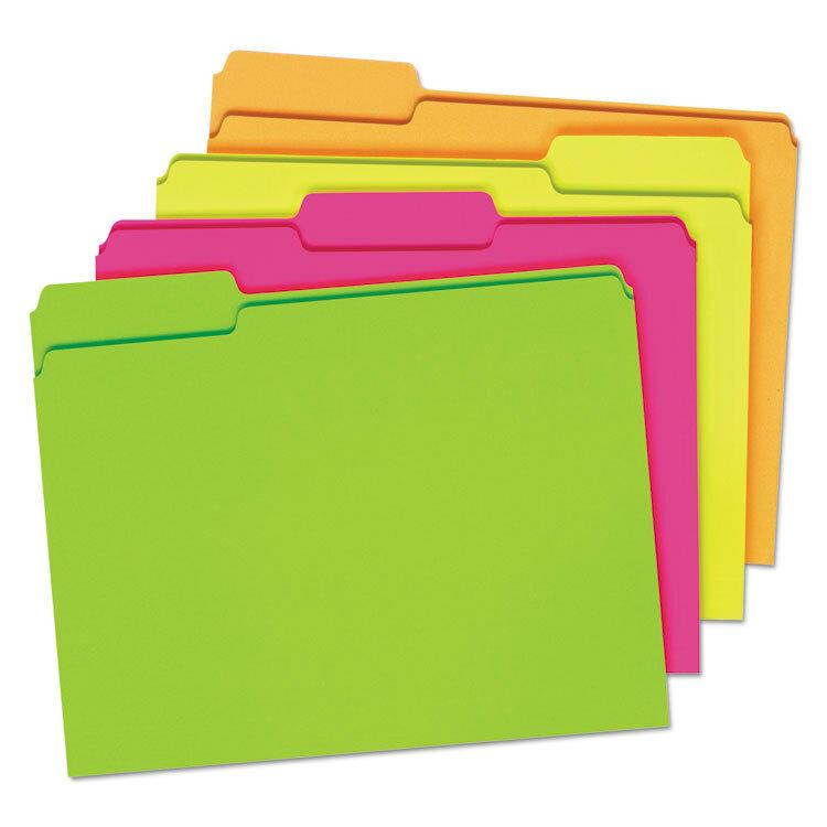 Pendaflex Glow File Folders 1/3 Cut Top Tab Letter Assorted Colors 24/Box 40523