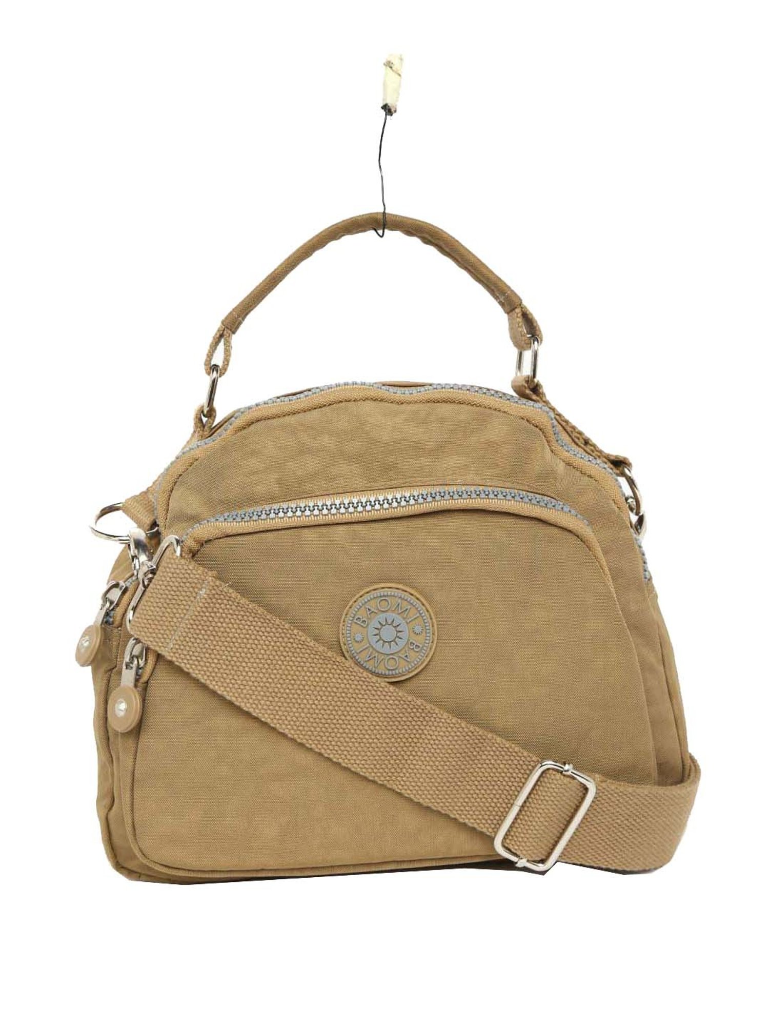 Baomi Beige Solid Medium Cross Body Bag