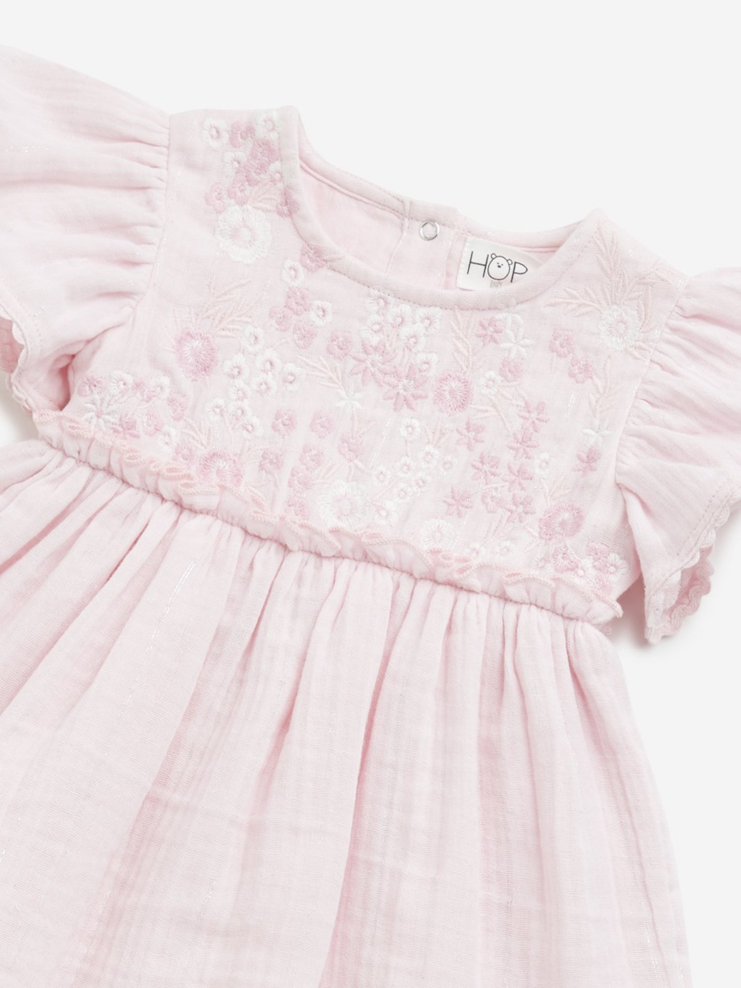 HOP Baby by Westside Pink Floral Embroidered A-Line Cotton Dress