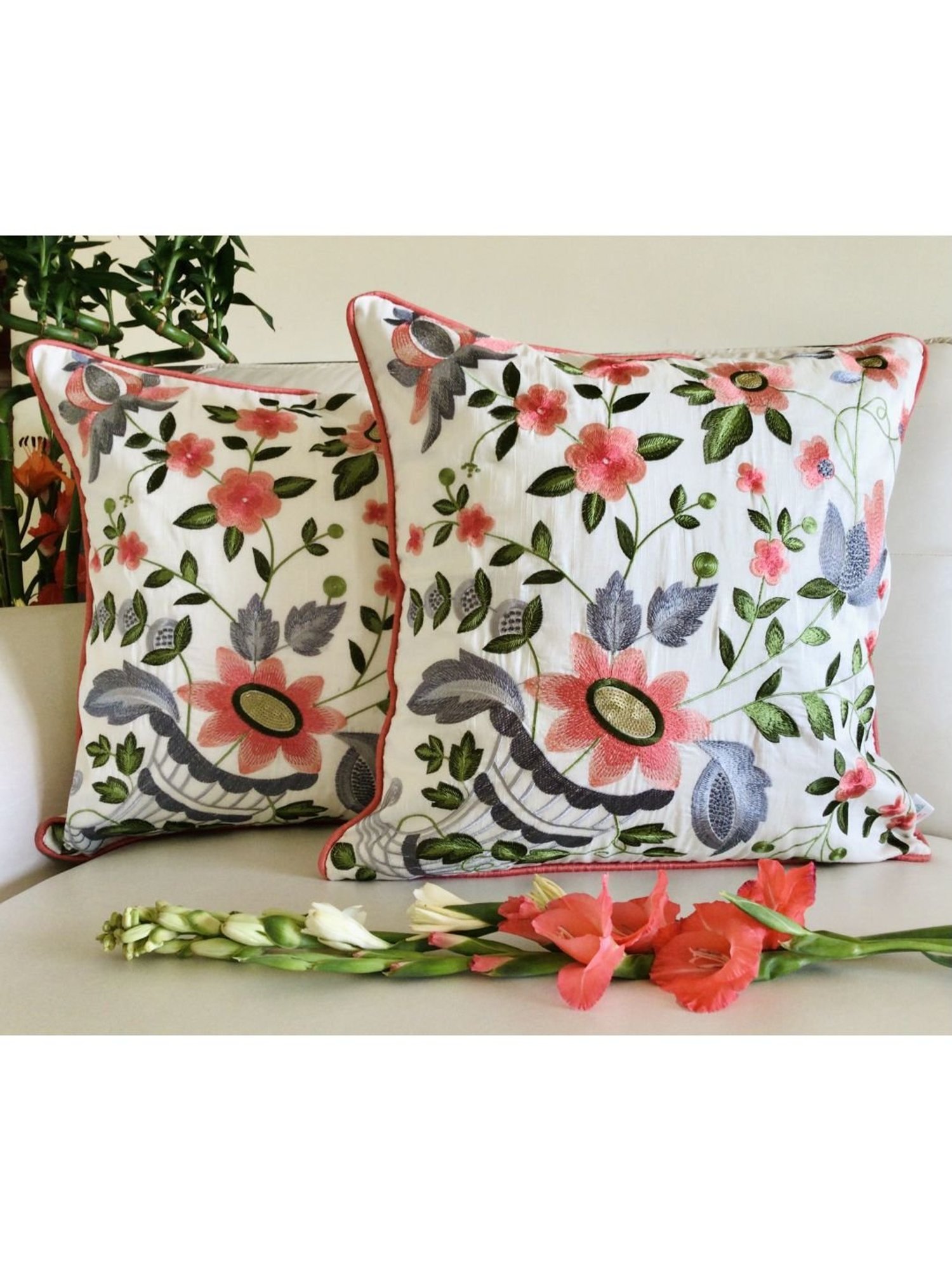 Swayam Multicolor Cotton 40 cm x 40 cm Cushion Covers - Set of 2