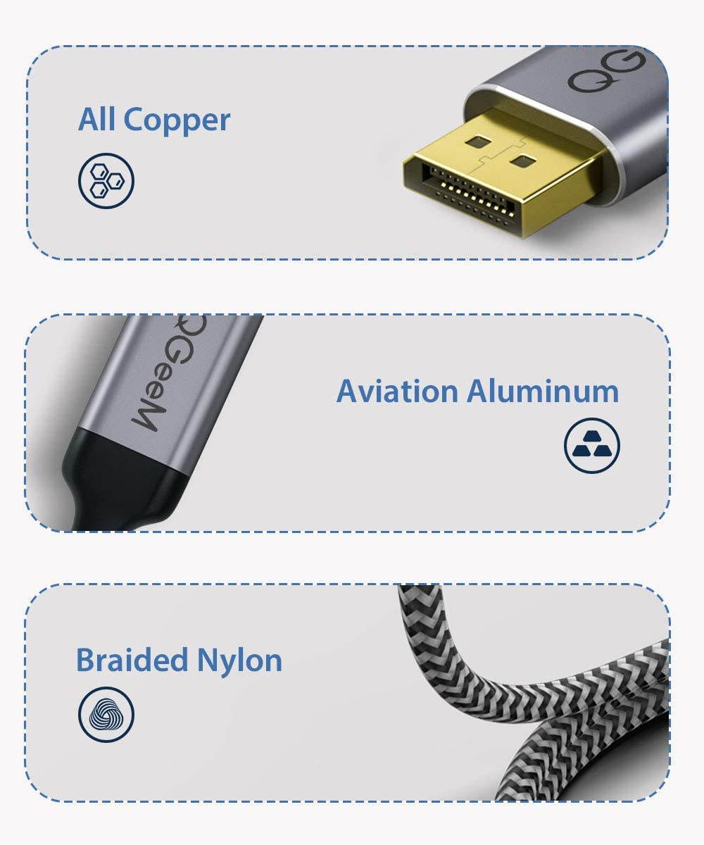 USB C to DisplayPort Cable for Home Office, QGeeM 6ft (4K@60HZ, 2K@165Hz) Thunderbolt 3 to Displayport Cable Compatible with MacBook Pro/Air, Ipad Pro 2020/2018, Surface Book 2, XPS 15/13