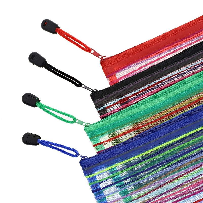Juvale 12-Count Mesh Rainbow Stripes Zipper Pen & Pencil Pouch Cases, 4 Colors
