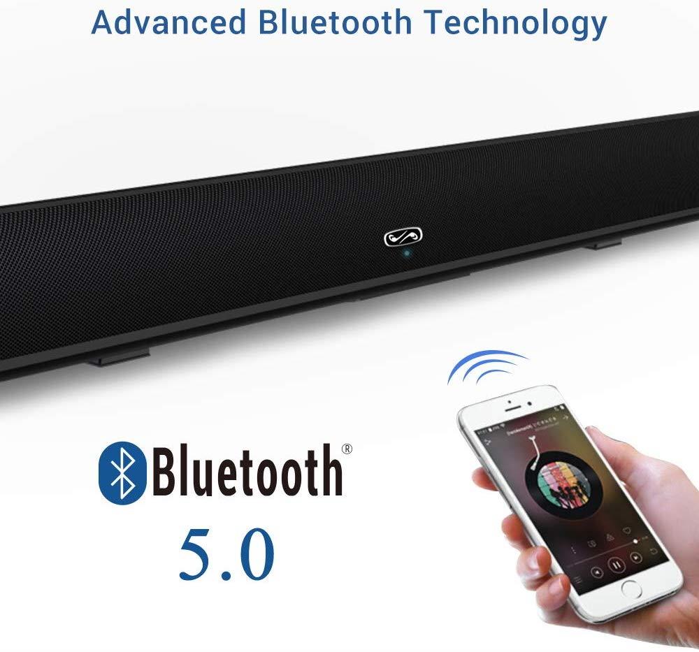 Sound bar, BYL Soundbar Wired and Wireless Bluetooth 5.0 Speaker for TV (28 Inches, Optical Cable Included, DSP, Bass Adjustable, Wall Mountable)