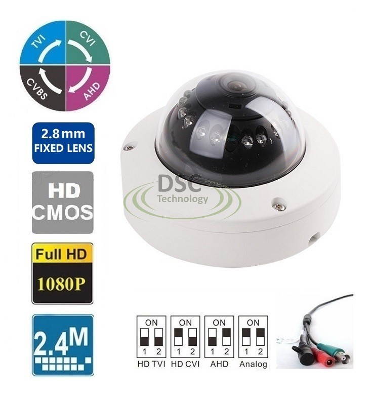(TVI-CVI-AHD-Analog ) Mini Dome Camera 1080p Security Camera Weatherproof Vandal-proof 2.4MP 4 in 1 Hybrid 2.8mm Infrared Night Vision CCTV Video Surveillance HD Over Coax