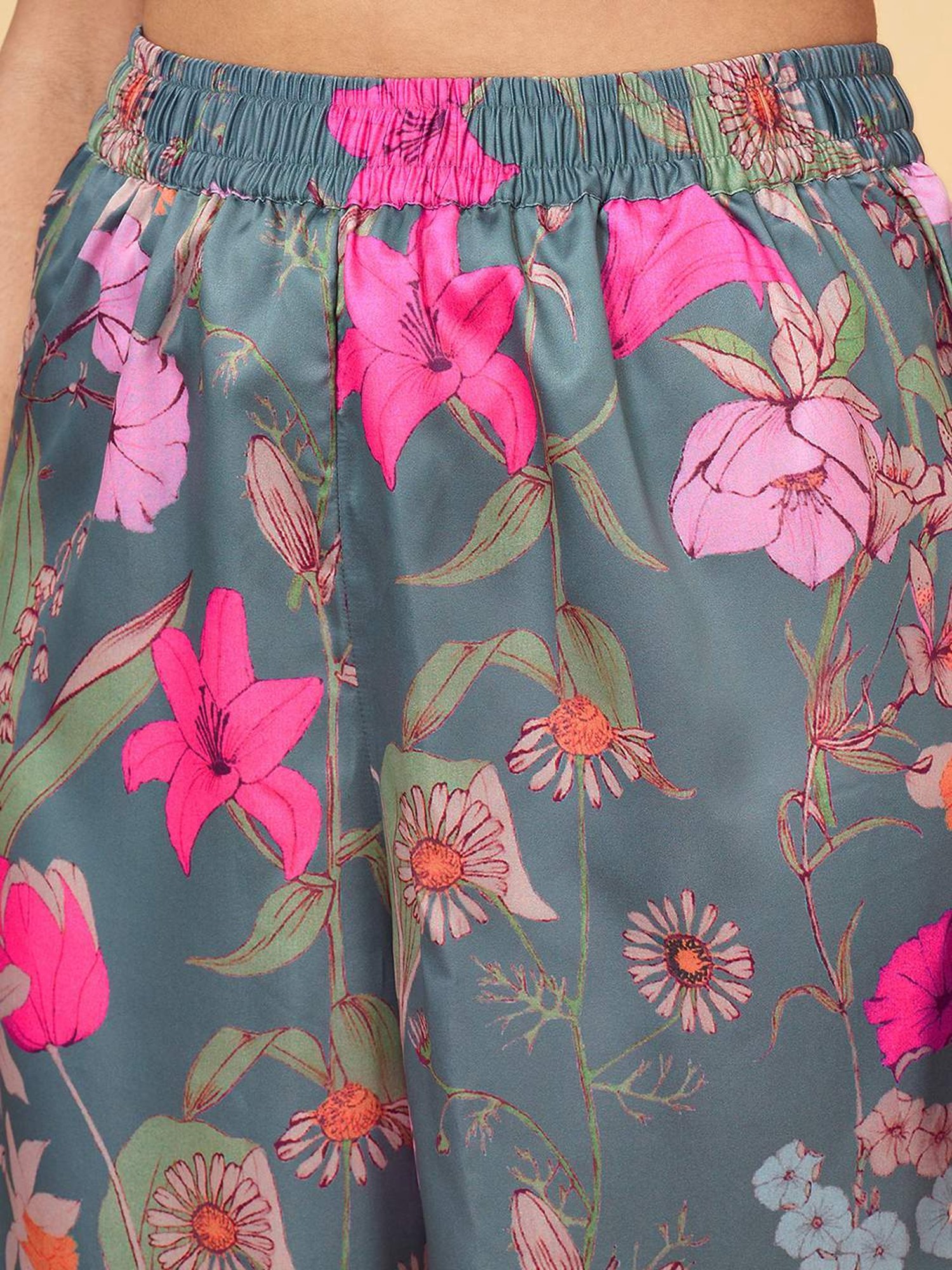 Rangmanch by Pantaloons Grey Printed Kurta Palazzo Set