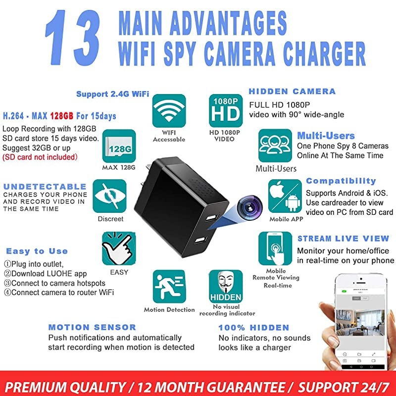 Spy Camera - WiFi Cameras - Camera with Live Feed WiFi - Spy Cameras - Home Mini Nanny Cam Camera with Video Recording - Spy Camera Wireless with Remote Access