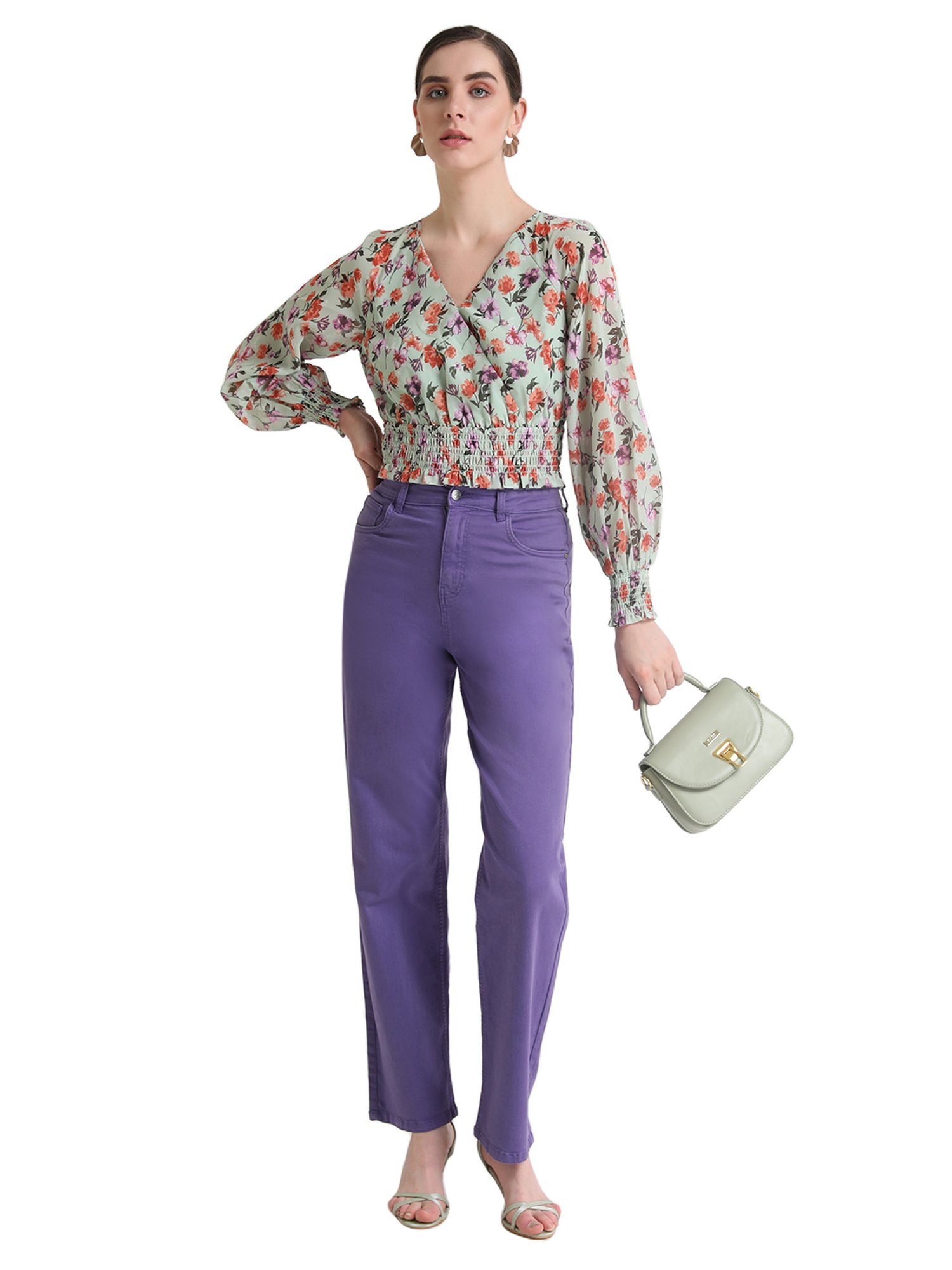 Kazo Floral Printed Top With Smocking