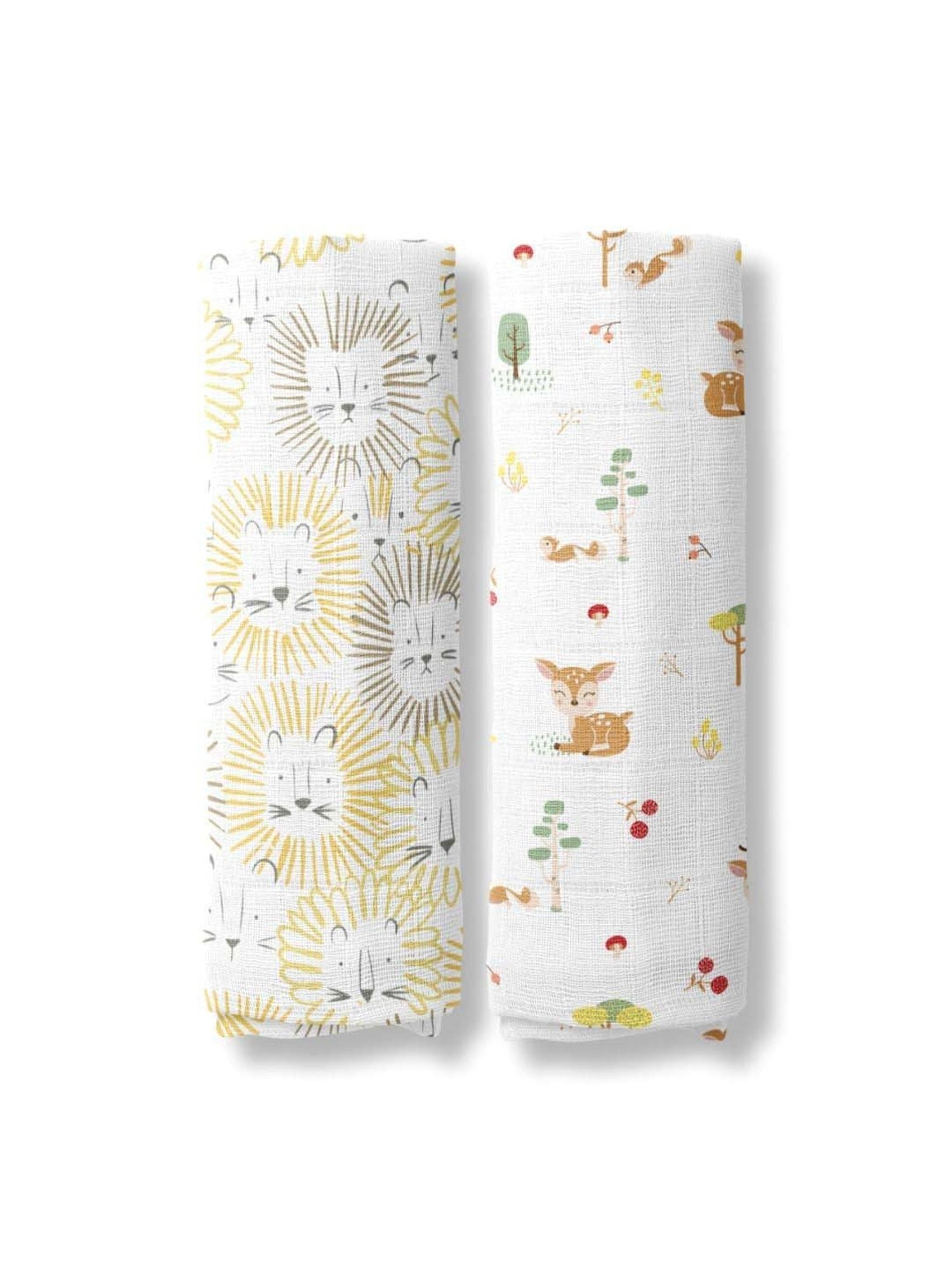 Haus & Kinder Kids Off-White & Yellow Cotton Printed Swaddle (Pack of 2)