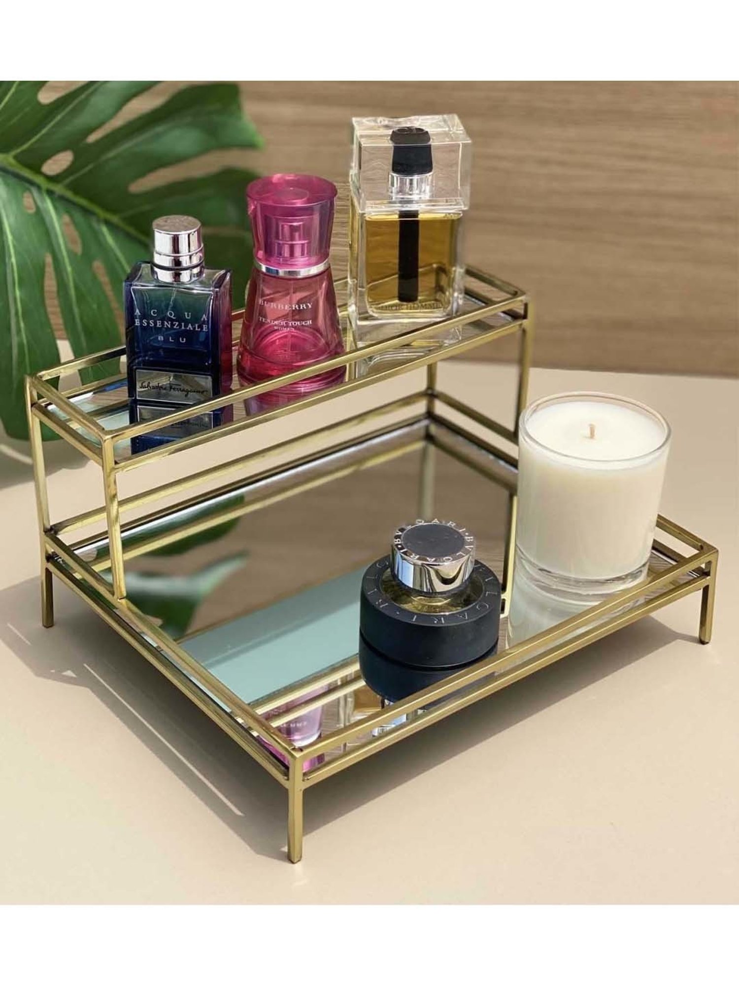 Mason Home Milan Mirror Double Decker Vanity Tray - Gold