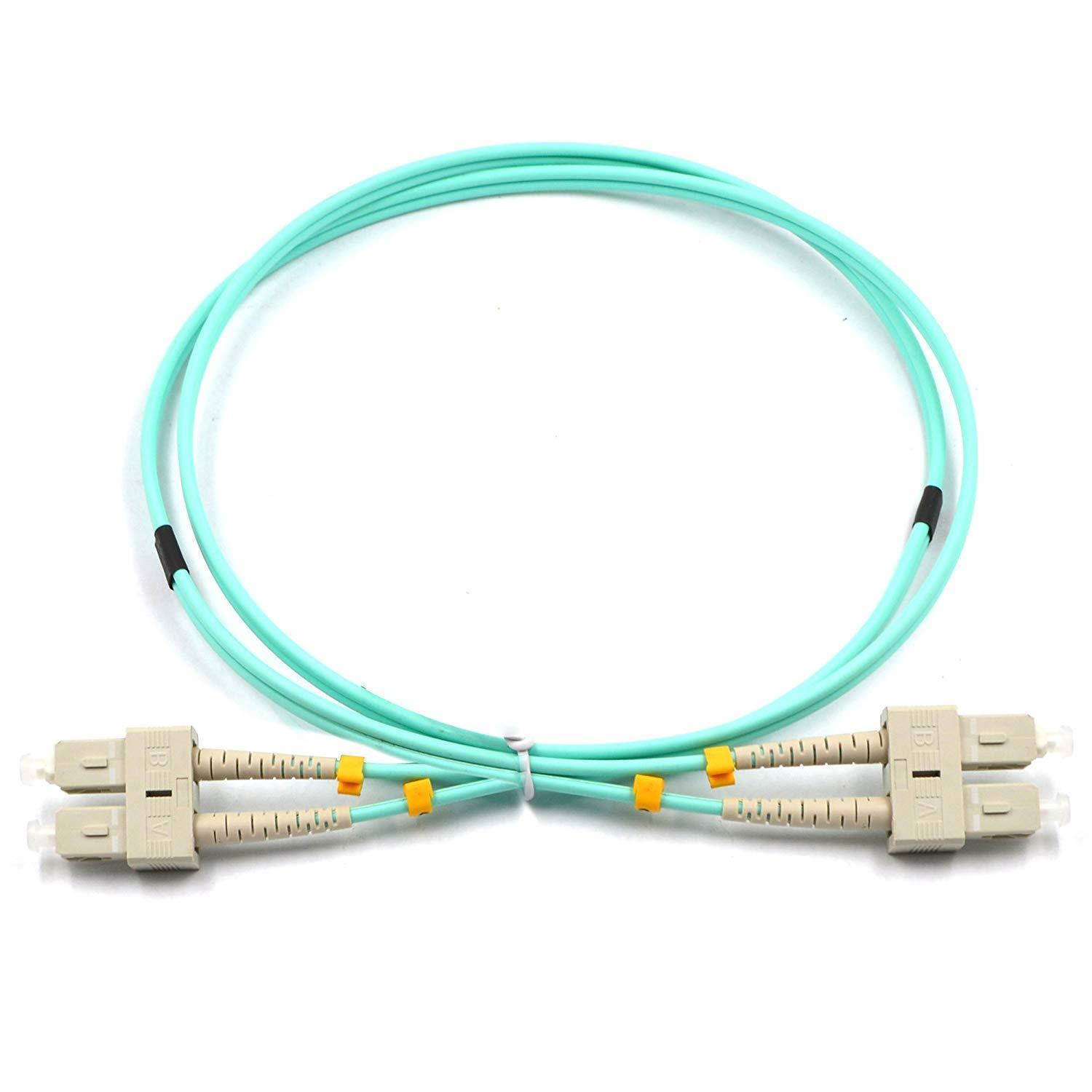 CableJoy LC-SC 10GB 50/125 OM3 Duplex Multimode PVC Fiber Optic Cable, Aqua (3 Meter)
