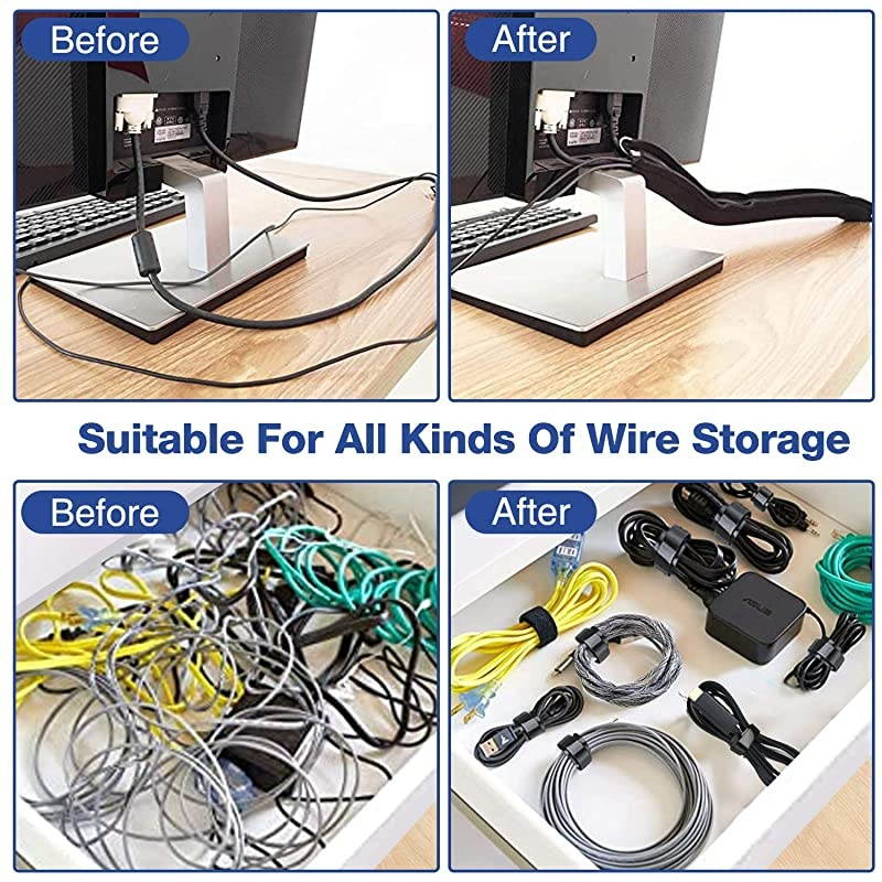 4 Pack Cable Management Sleeve with 10 Pieces Cable Tie 20 inch Cord Organizer System with Zipper for TVComputerHome Entertainment Flexible Cable Sleeve Wrap Cover Black