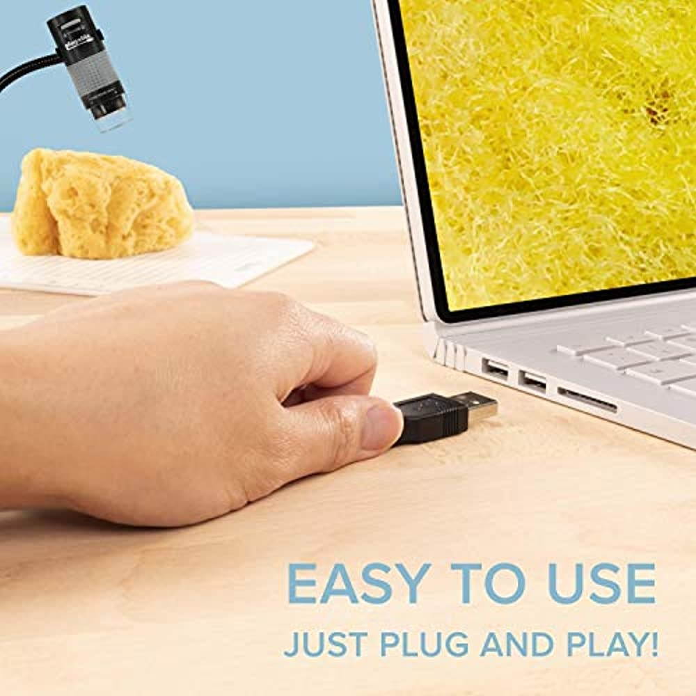 Plugable USB 2.0 Digital Microscope with Flexible Arm Observation Stand Compatible With Windows, Mac, Linux (2MP, 250x Magnification)