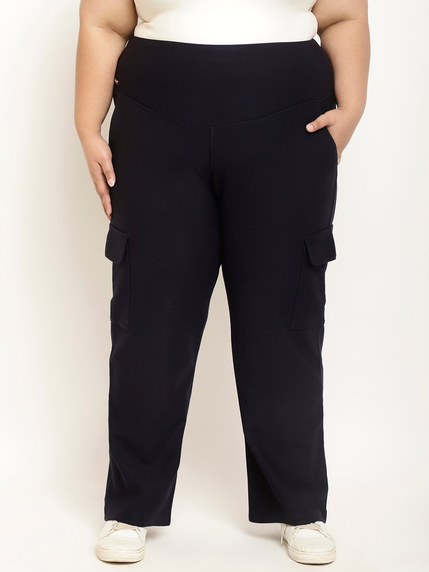 Amydus Navy Regular Fit High Rise Cargo Pants