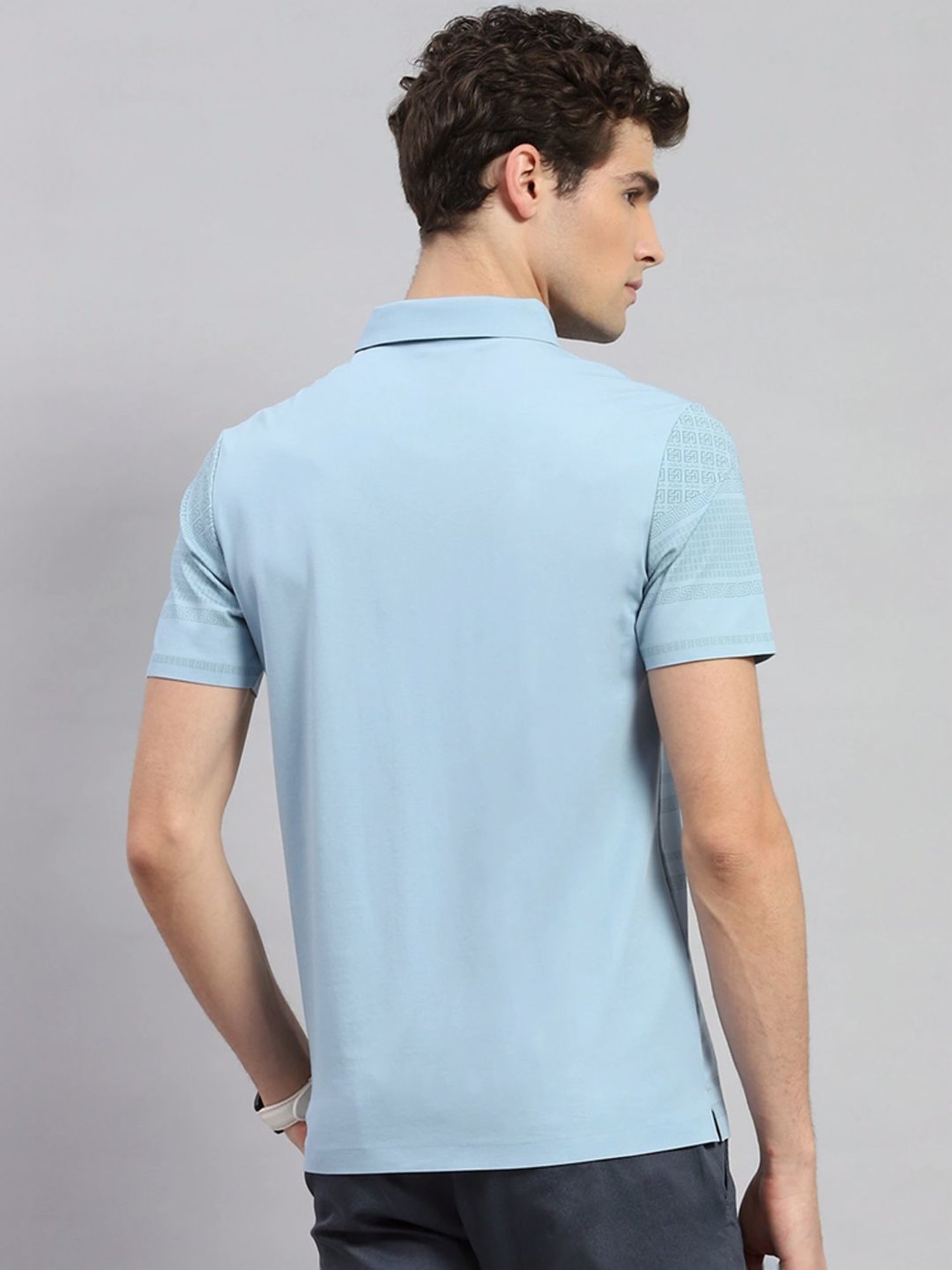 Monte Carlo Sky Blue Regular Fit Printed Polo T-Shirt