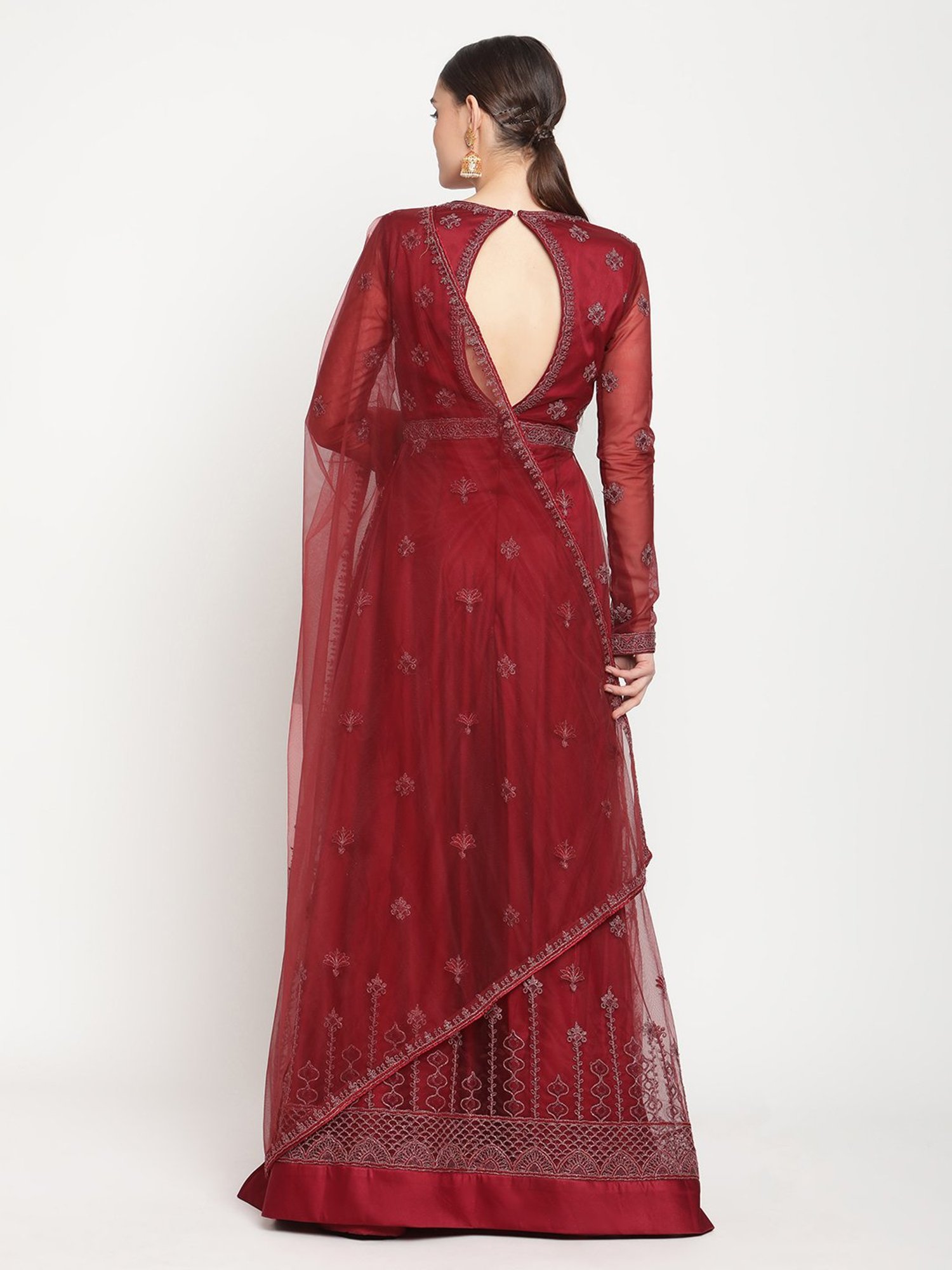 Stylee LIFESTYLE Maroon Embroidered Unstitched Dress Material