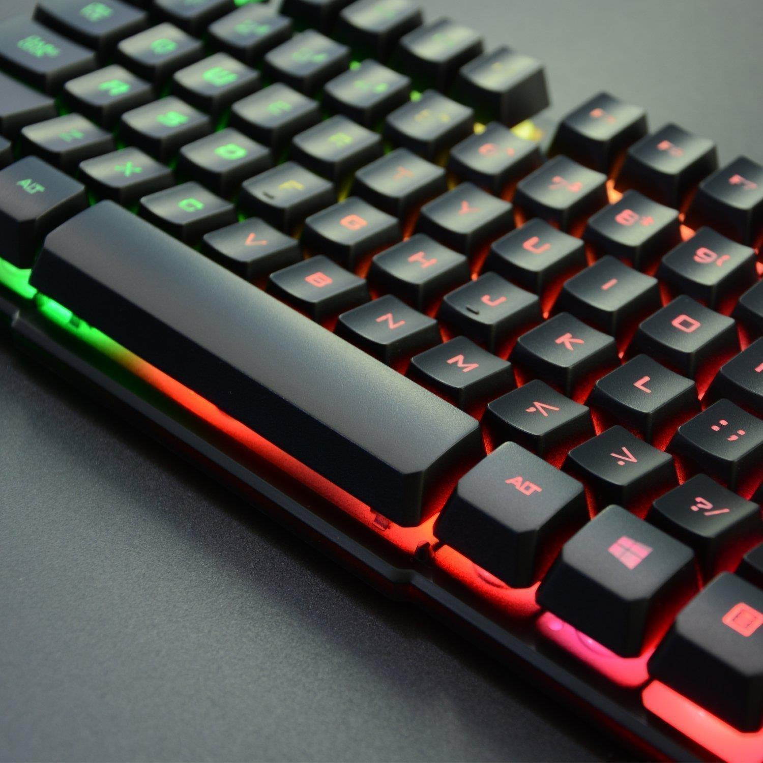 Rii RK100+ Multiple Color Rainbow LED Backlit Large Size USB Wired Mechanical Feeling Multimedia Gaming Keyboard