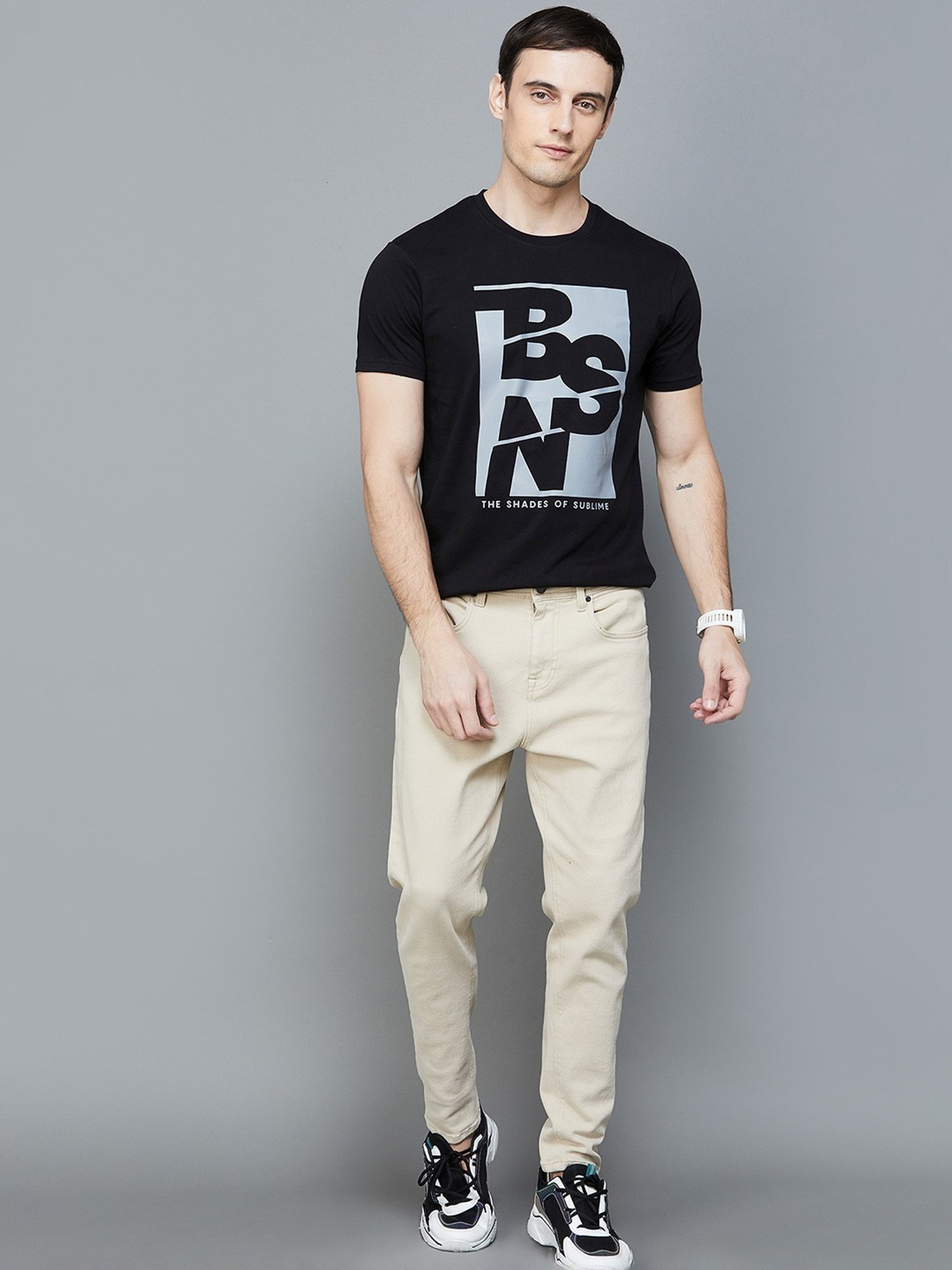 BOSSINI Black Cotton Regular Fit Printed T-Shirt