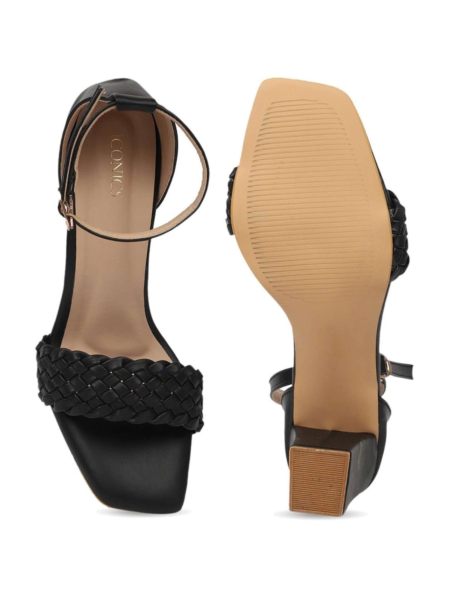 Iconics Women's Black Ankle Strap Sandals