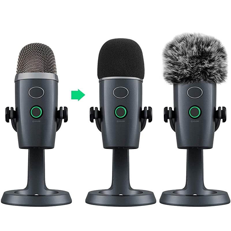 Windscreen for Blue Yeti Nano Foam Cover Furry Windscreen for Yeti Nano  Mic Wind Muff Cover Foam Compatible with Blue Yeti nano Microphone Furry amp Foam Combo 2Pack