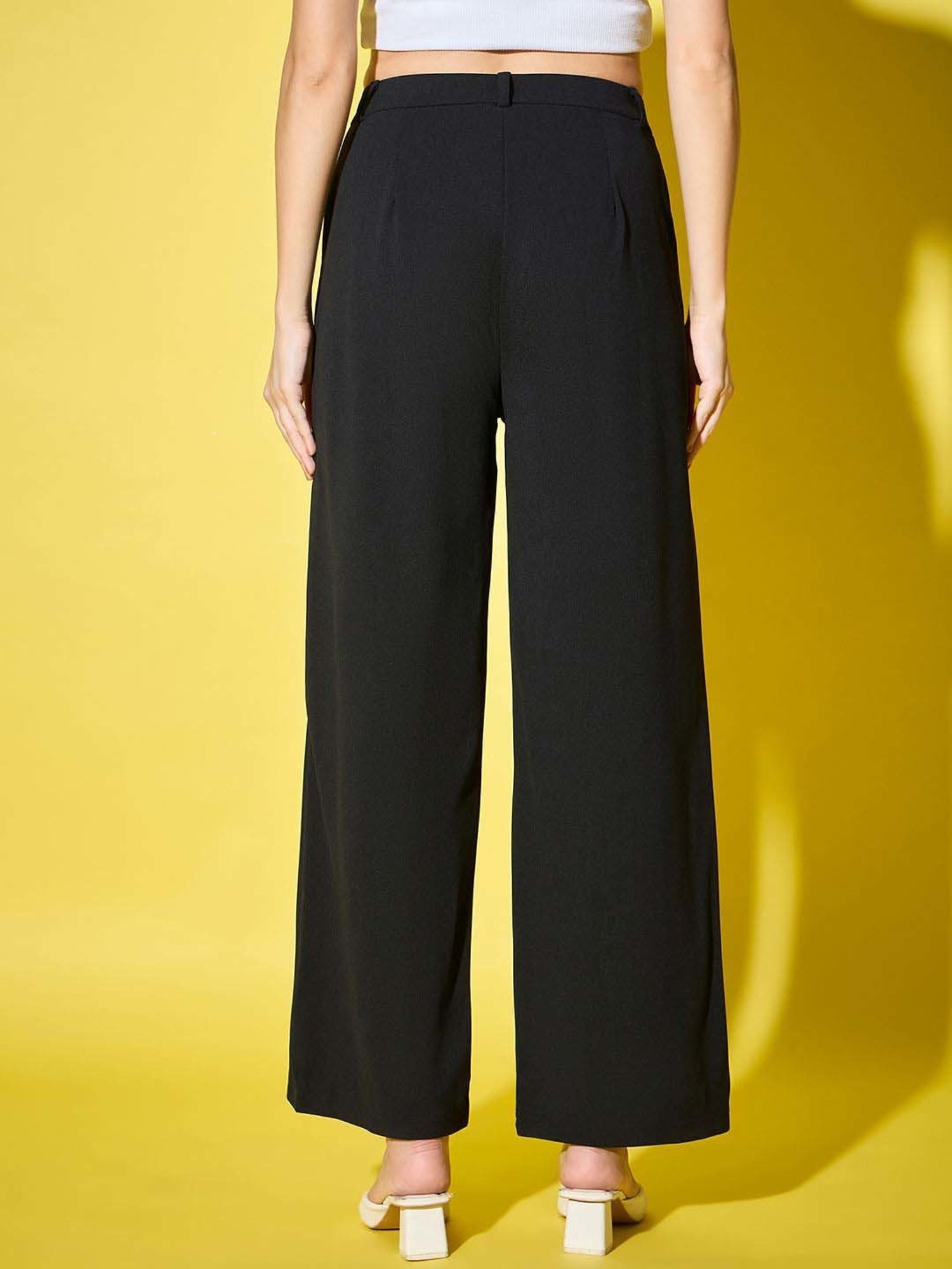 BUYNEWTREND Black High rise Formal Trousers