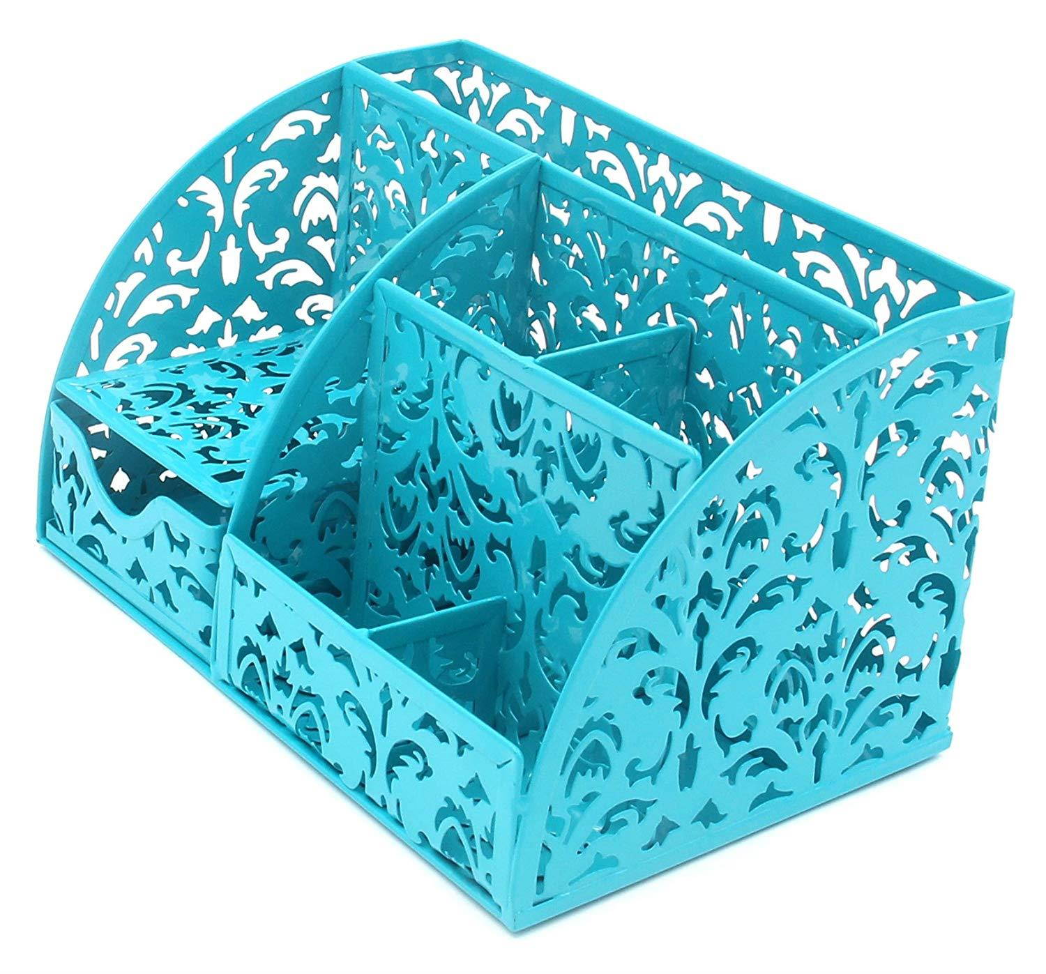 EasyPAG Office Desk Organizer Accessories Caddy with 6 Compartments and Drawer,Dark Teal
