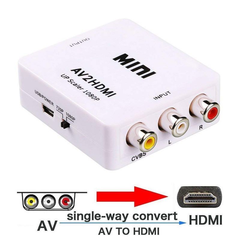 ESTONE RCA to HDMI, 1080P Mini RCA Composite CVBS AV to HDMI Video Audio Converter Adapter with USB Charge Cable  for TV/PC/PS3/Blue-Ray DVD STB VHS VCR PS4 PS3 Camera DVD, White