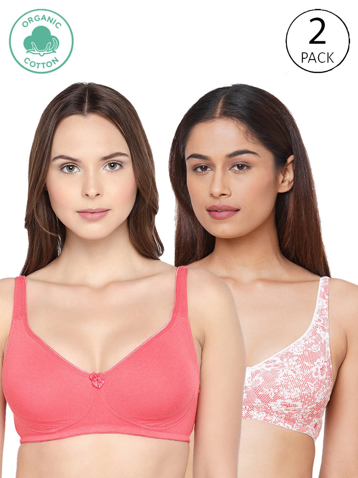 Inner Sense Pink Floral Print Full Coverage Bra - Pack of 2