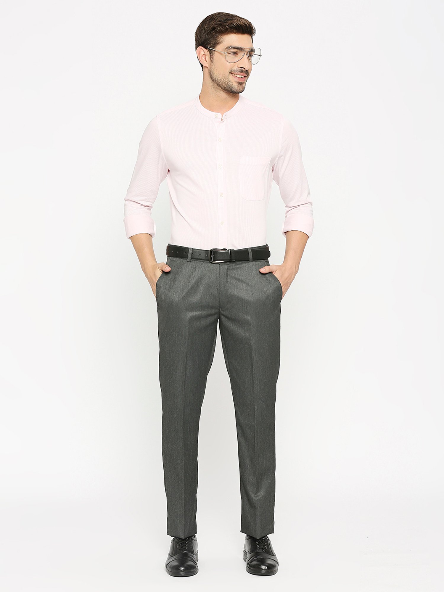 SOLEMIO Charcoal Slim Fit Flat Front Trousers