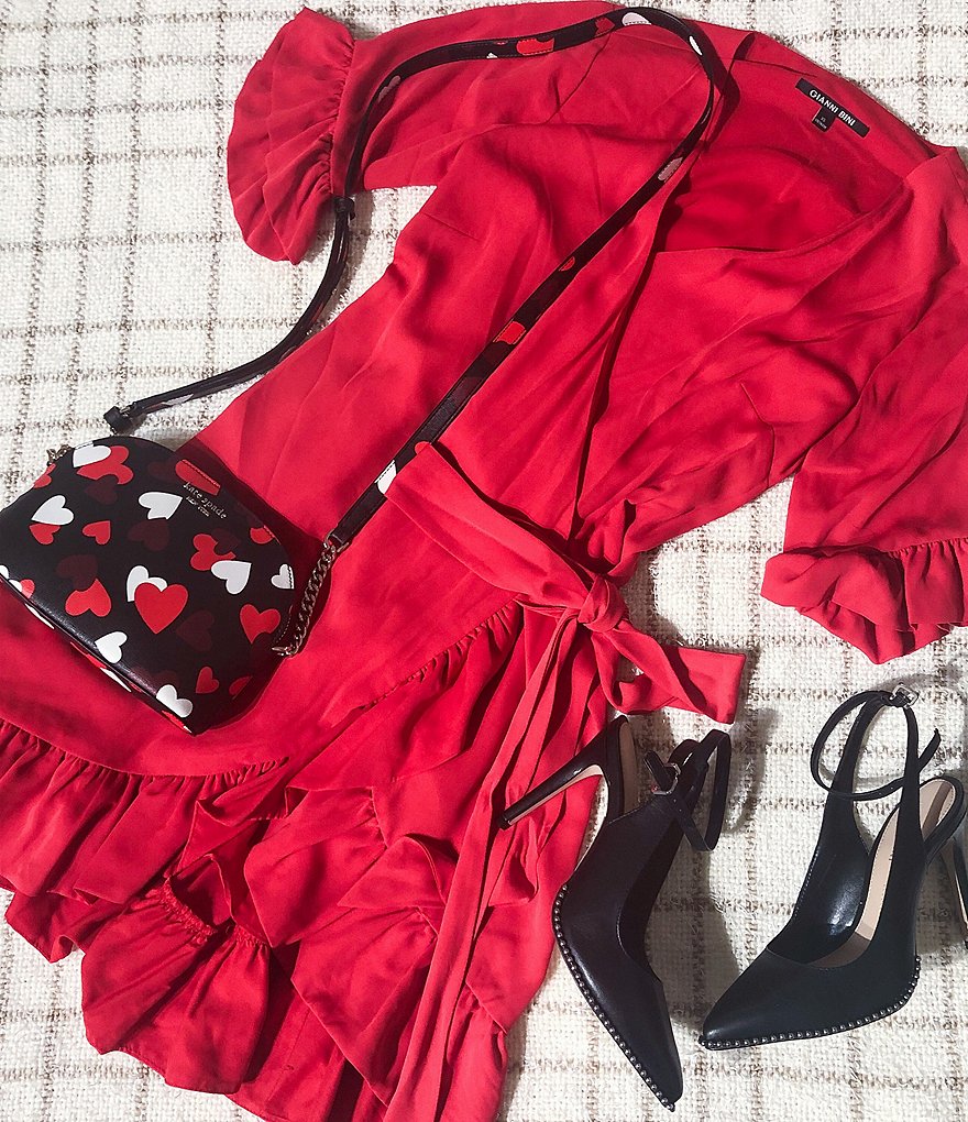 Gianni Bini Lauren Ruffle Trim Sleeve V-Neck Wrap Dress