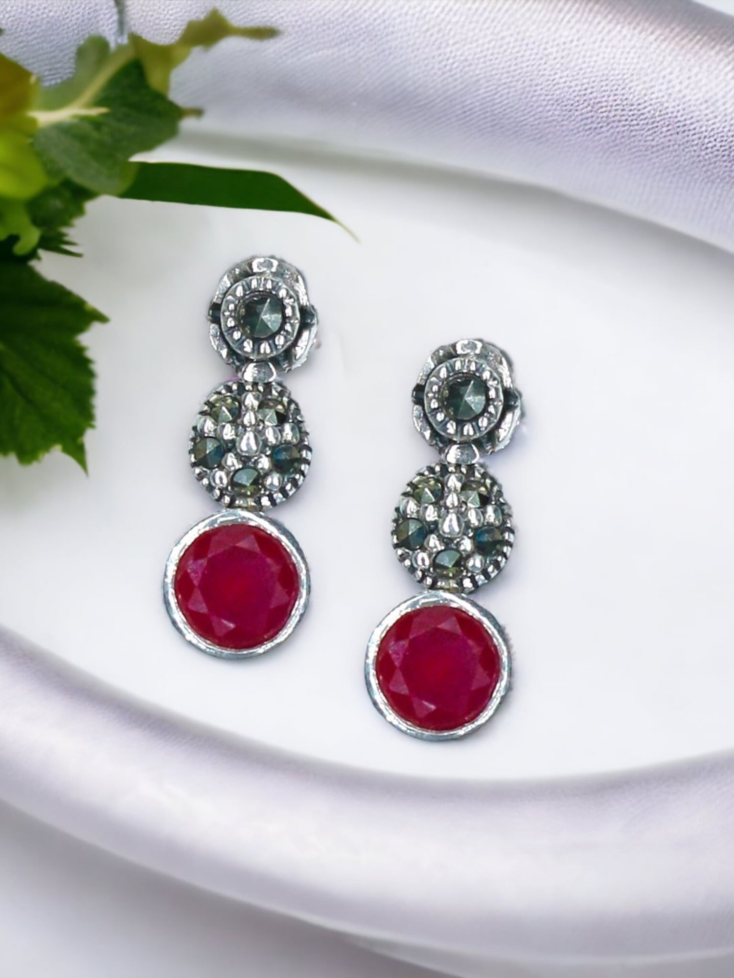 Taraash 92.5 Sterling Silver Colorful CZ Drop Earrings