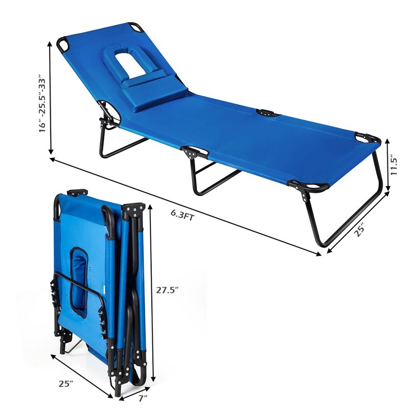 Costway Folding Chaise Lounge Chair Adjustable Outdoor Patio Beach Camping Recliner