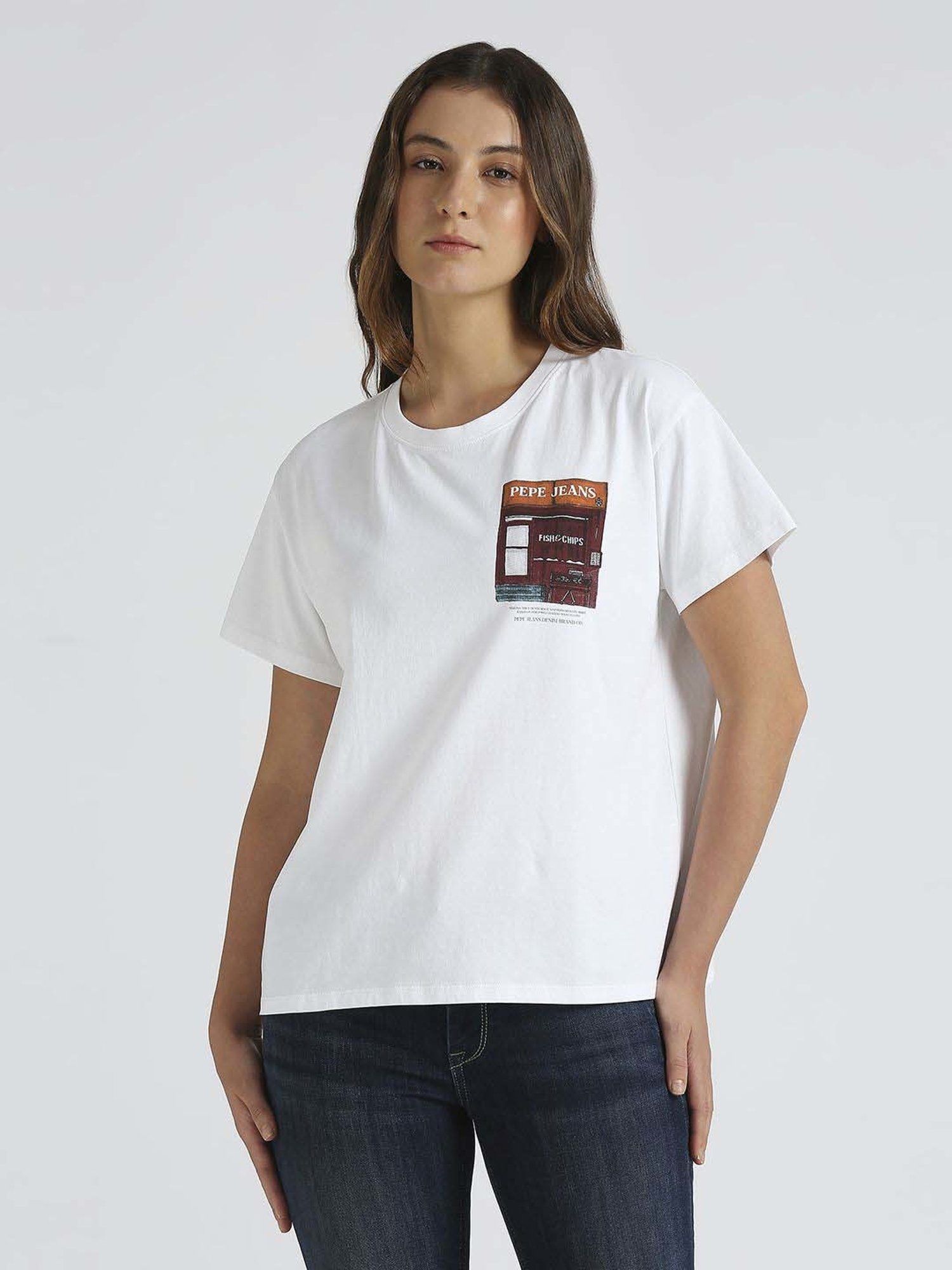 Pepe Jeans White Cotton Printed T-Shirt